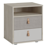 Thumbnail for Denim 2 Drawer Bedside Cabinet in Light Walnut, Grey Fabric Effect and Cashmere