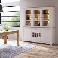 Thumbnail for Celesto 2 Door 2 Drawer Sideboard with 3 Door Display top Unit inc. 6x Lights in White and Oak