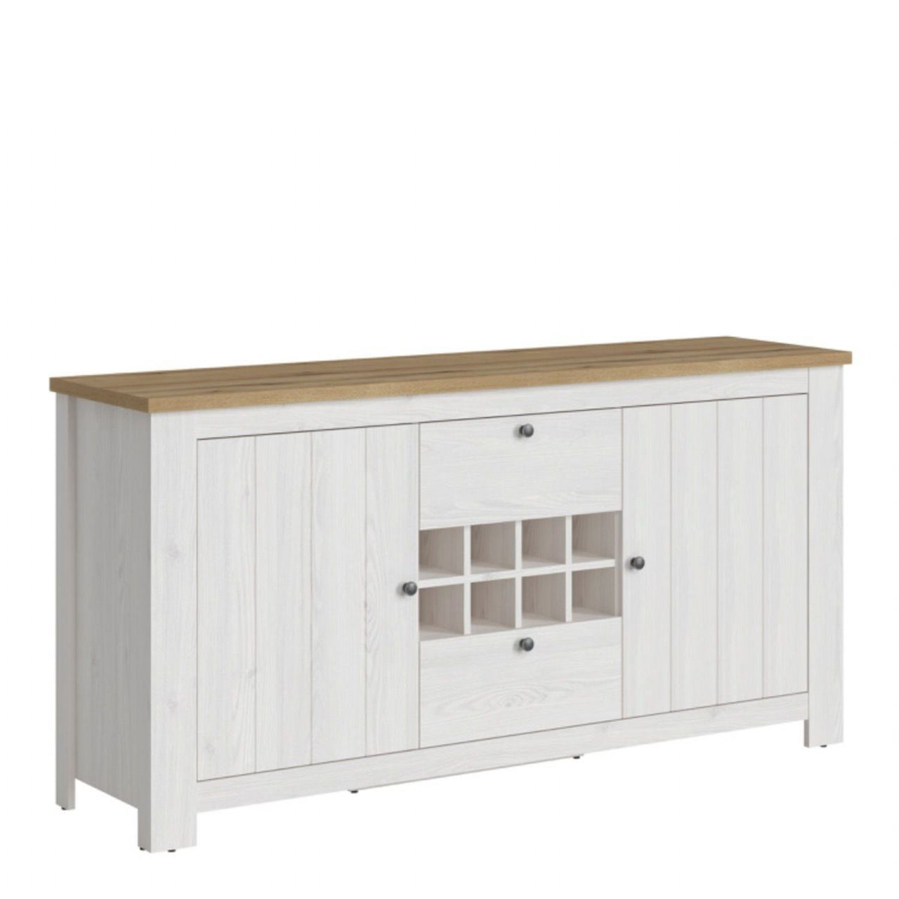 Celesto 2 Door 2 Drawer Sideboard with 3 Door Display top Unit inc. 6x Lights in White and Oak