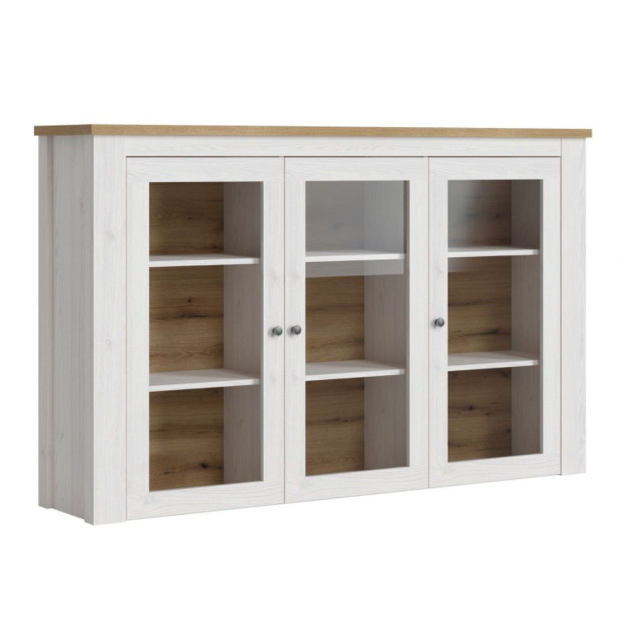 Celesto 2 Door 2 Drawer Sideboard with 3 Door Display top Unit inc. 6x Lights in White and Oak