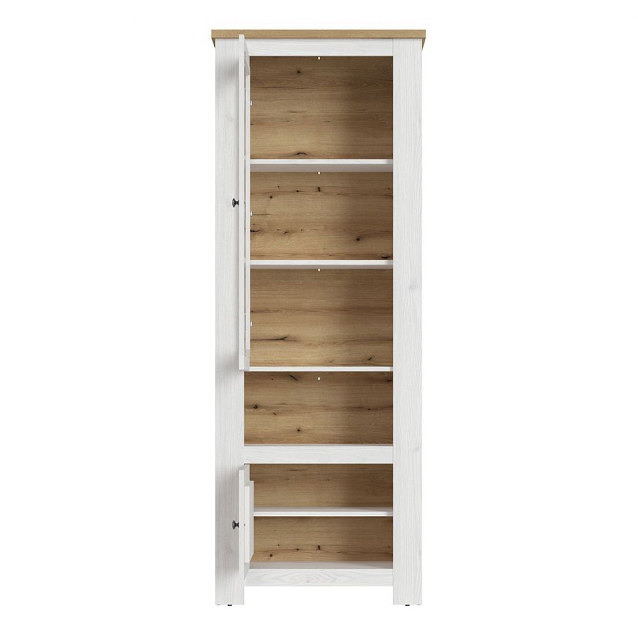 Celesto 2 Door Display Cabinet inc. 2x LED Lights in White and Oak