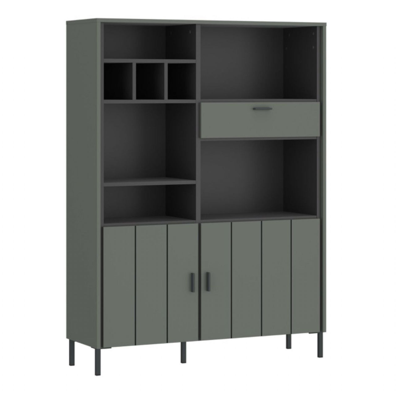 Arundel Bookcase 2 Door 1 Drawer in Green Grey