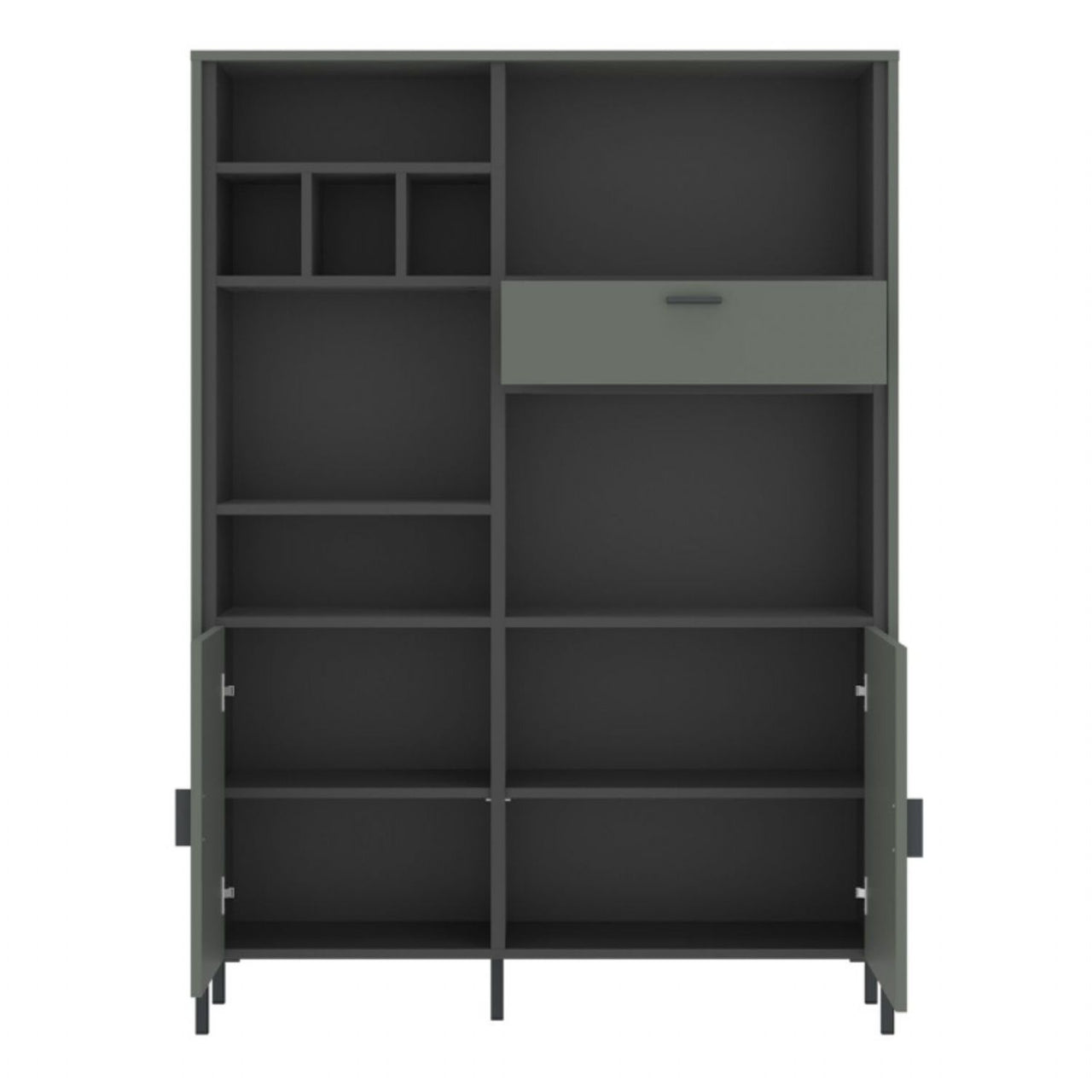 Arundel Bookcase 2 Door 1 Drawer in Green Grey