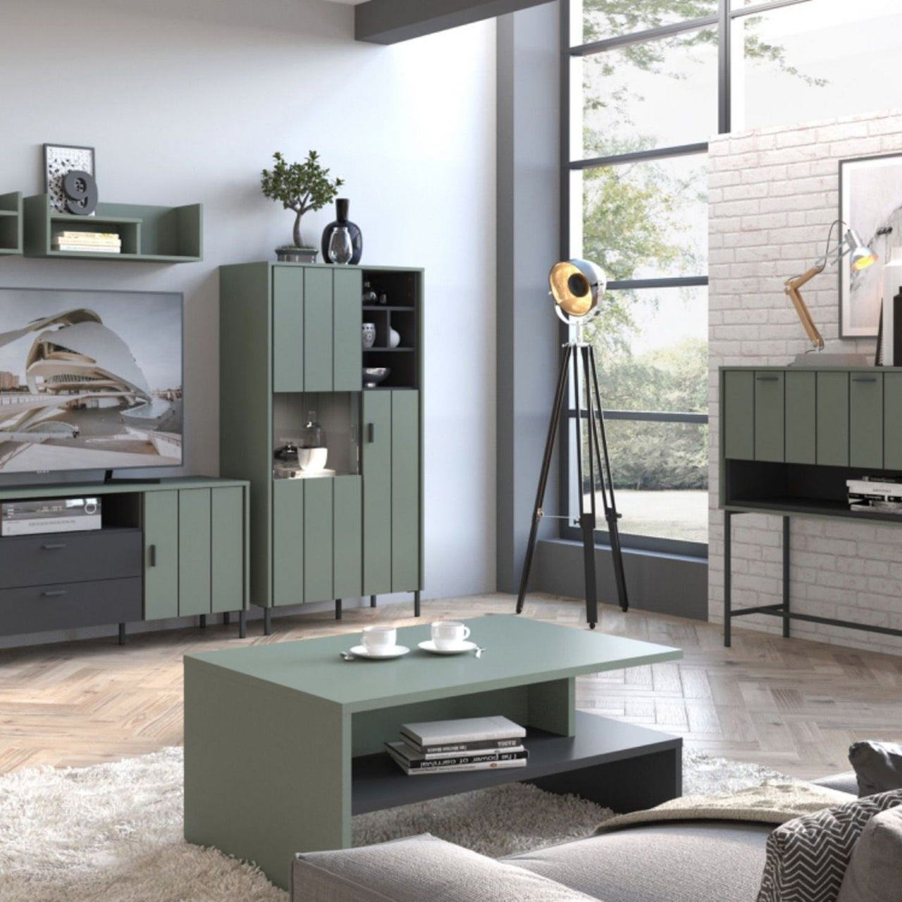 Arundel 2 Door Display Cabinet in Green Grey