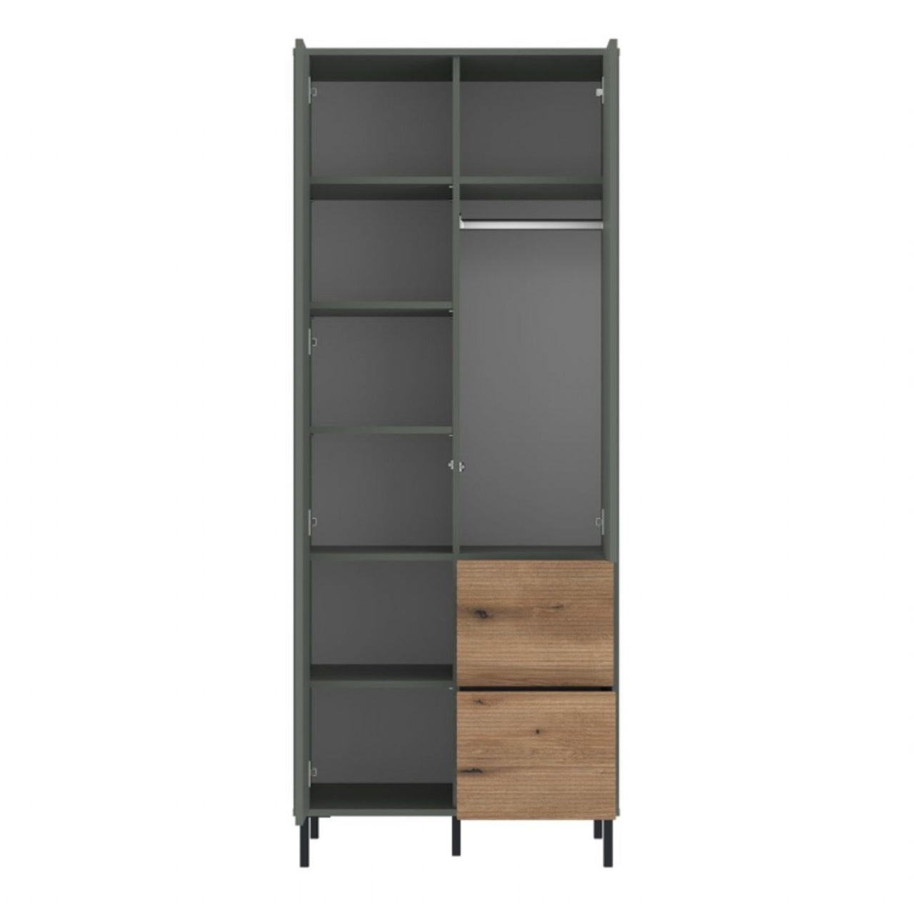 Darwin Wardrobe 2 Door 2 Drawer in Green Oak