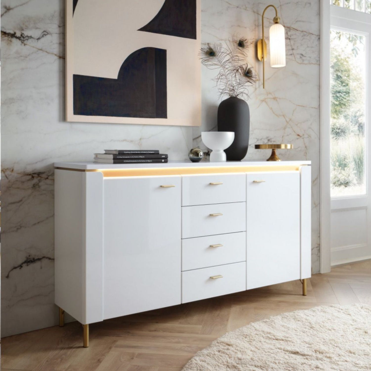 Lazio Sideboard 2 Door 4 Drawer in Alpine White White Gloss