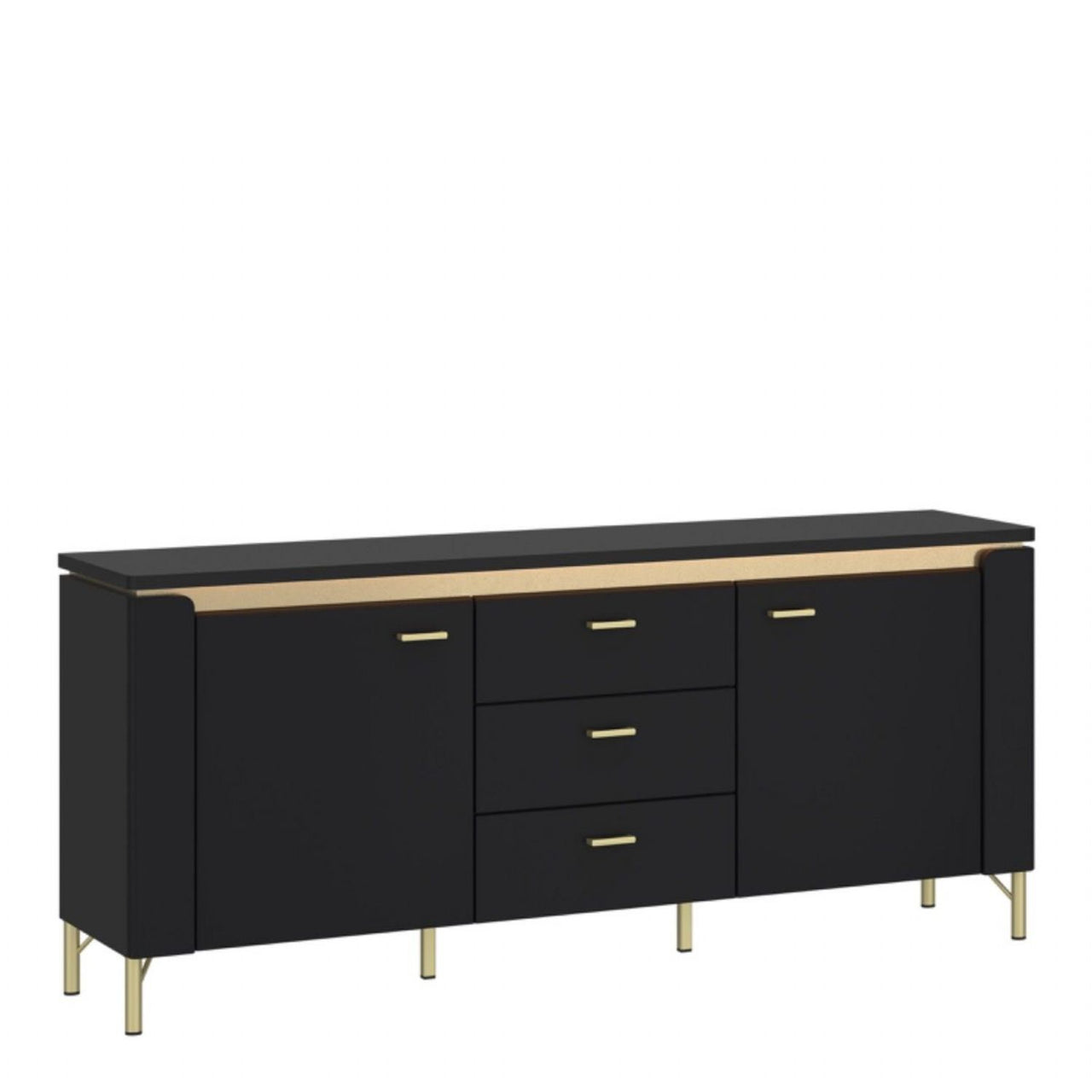 Genoa TV Cabinet 2 Door 3 Drawer 155cm Wide in Black Matt Gold