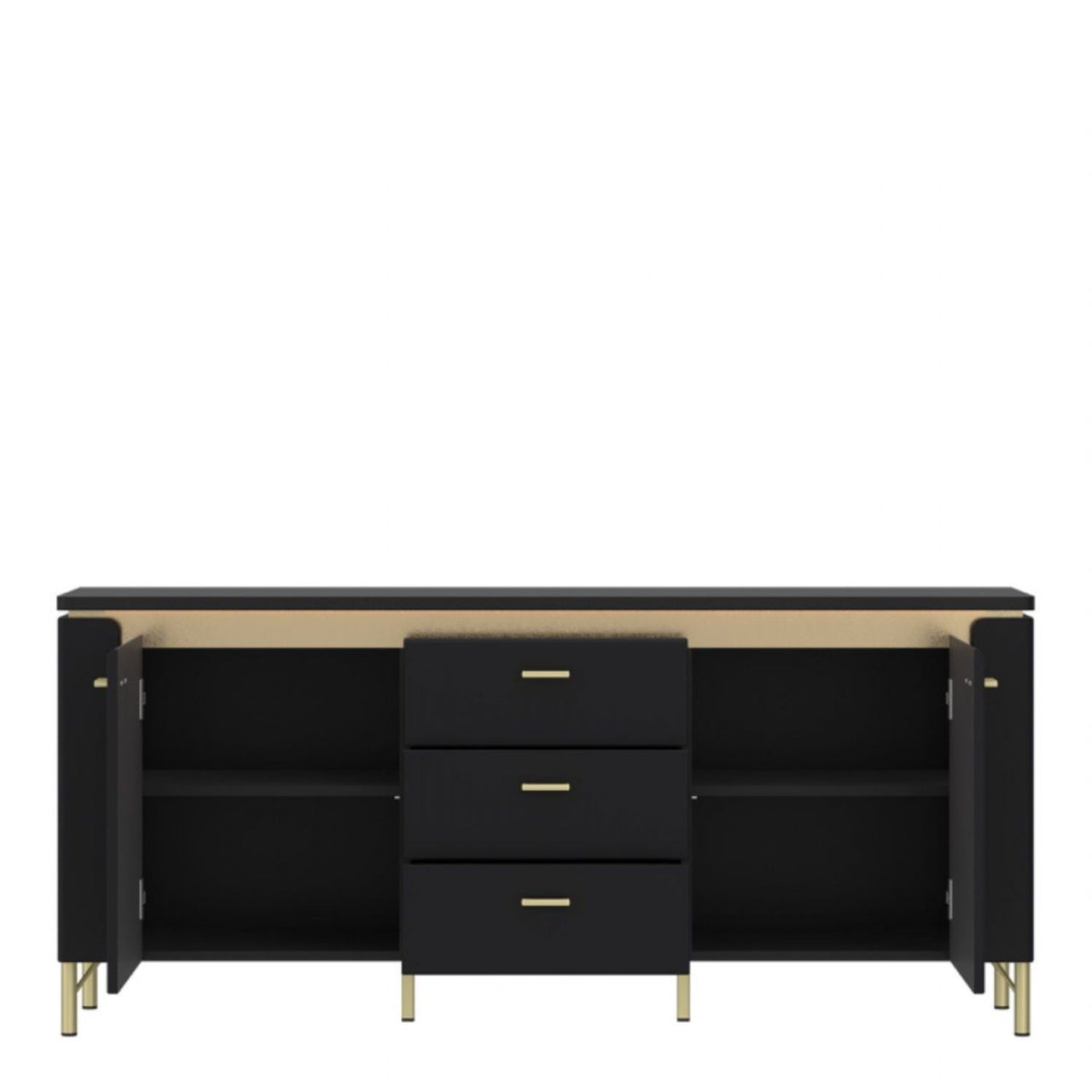 Genoa TV Cabinet 2 Door 3 Drawer 155cm Wide in Black Matt Gold