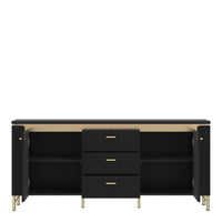 Thumbnail for Genoa TV Cabinet 2 Door 3 Drawer 155cm Wide in Black Matt Gold