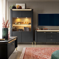 Thumbnail for Genoa TV Cabinet 2 Door 3 Drawer 155cm Wide in Black Matt Gold