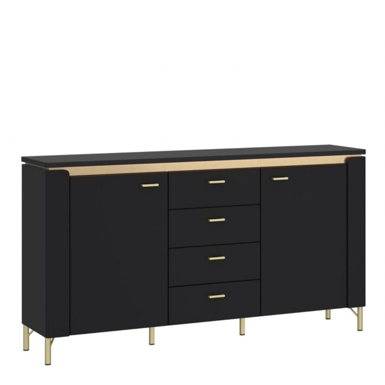 Genoa Sideboard 2 Door 4 Drawer in Black Matt Gold