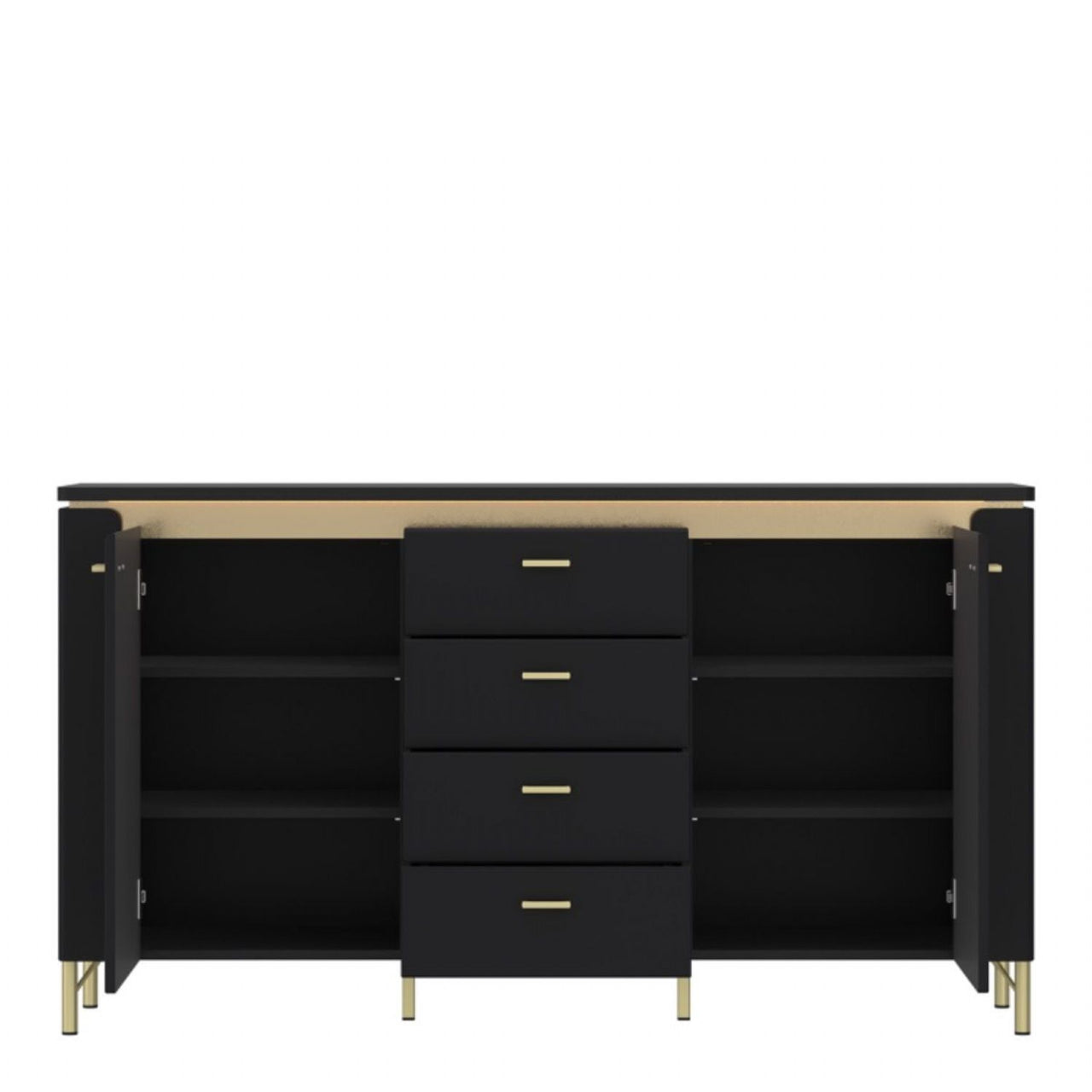 Genoa Sideboard 2 Door 4 Drawer in Black Matt Gold