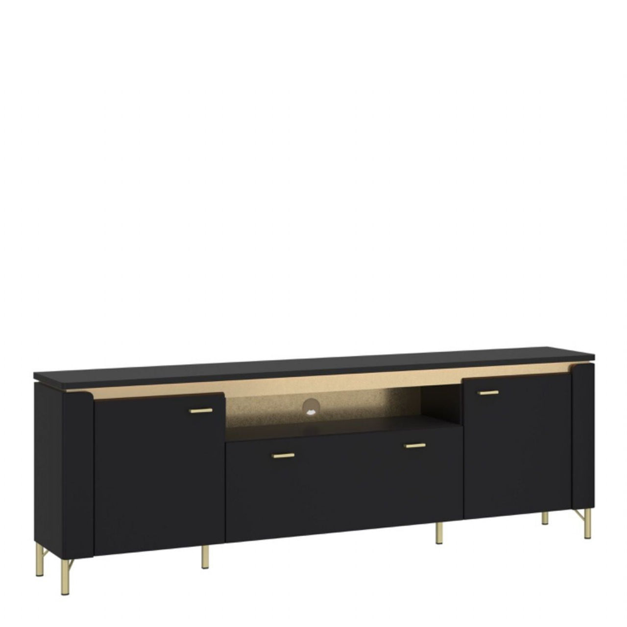 Genoa TV Cabinet 2 Door 1 Drawer 200cm Wide in Black Matt Gold