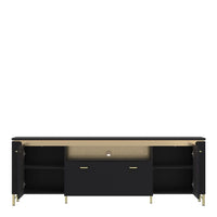 Thumbnail for Genoa TV Cabinet 2 Door 1 Drawer 200cm Wide in Black Matt Gold