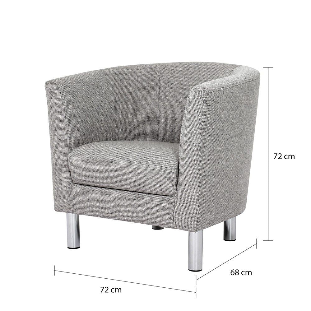 Modern Light Pale Grey Fabric Armchair on Chrome Metal Legs