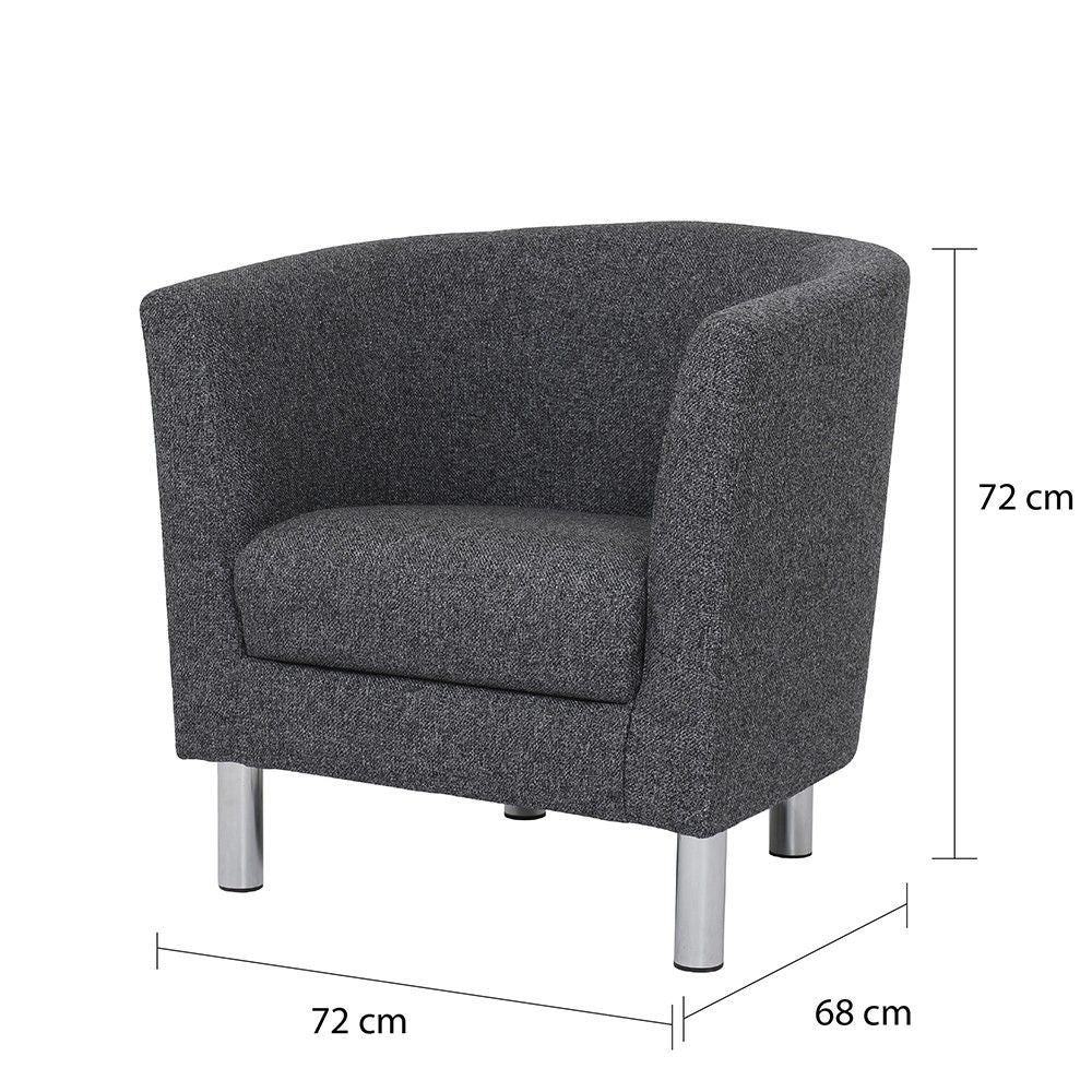 Modern Dark Grey Fabric Armchair on Chrome Metal Legs