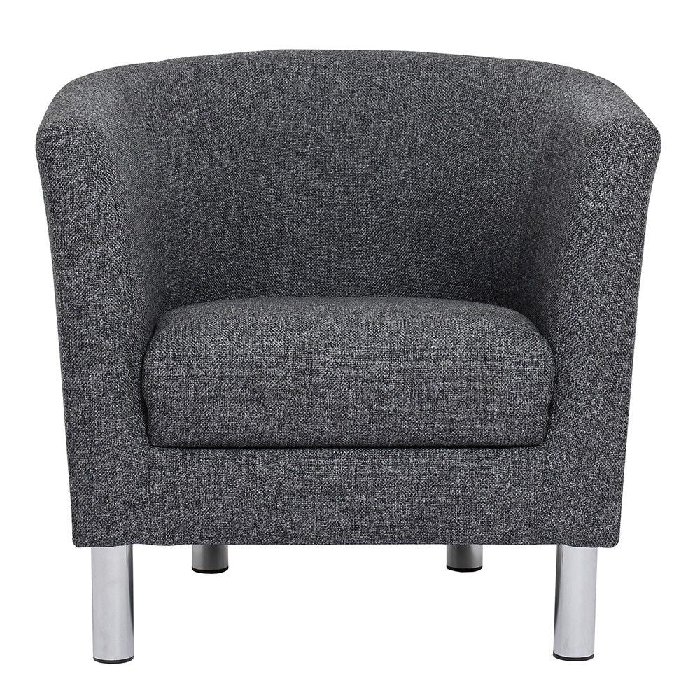 Modern Dark Grey Fabric Armchair on Chrome Metal Legs