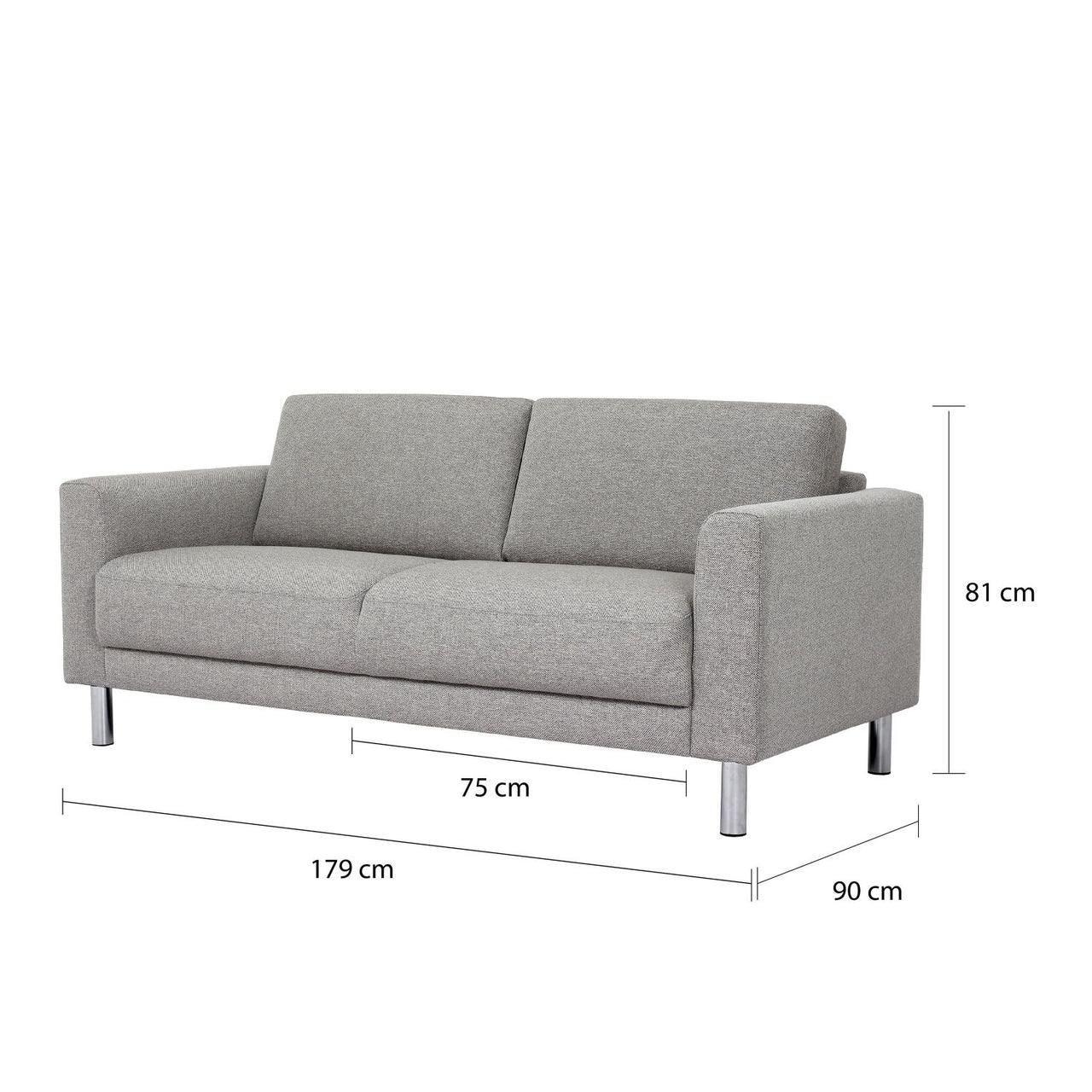 Modern Light Grey Fabric 2 Seater Sofa on Chrome Feet