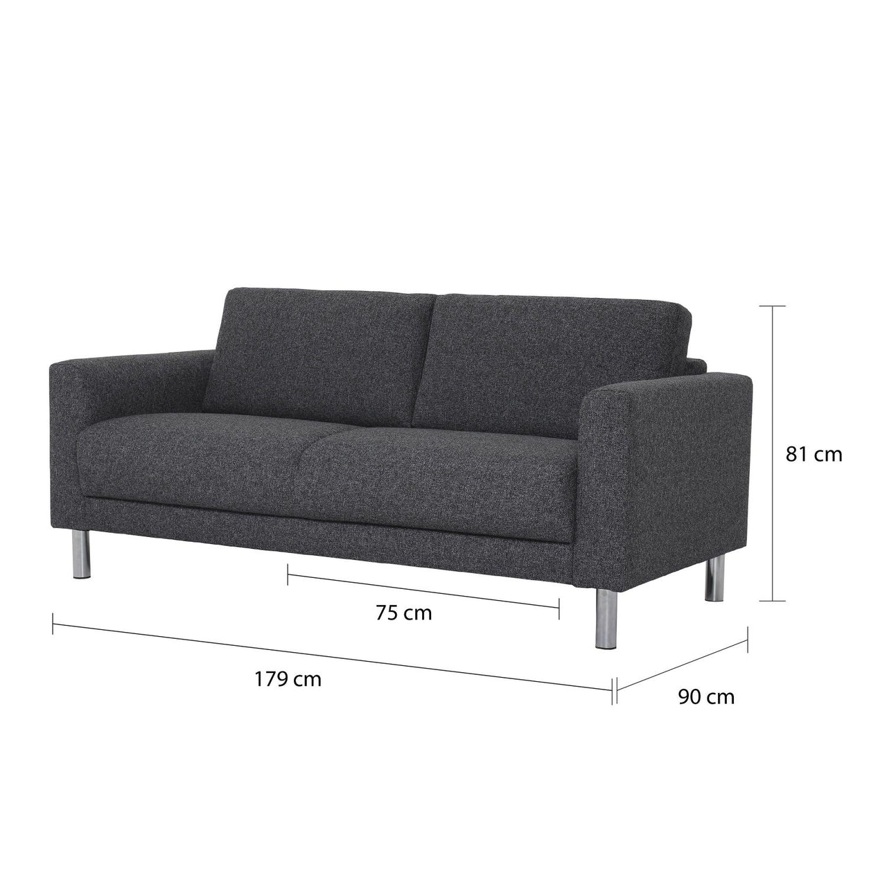 Modern Dark Grey Fabric 2 Seater Sofa on Chrome Feet