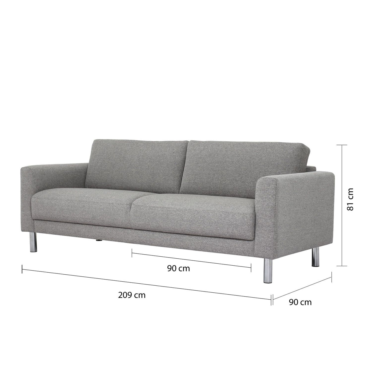 Light Grey Fabric Living 3 Seater Sofa on Chrome Feet