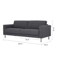 Thumbnail for Modern Dark Grey Fabric 3 Seater Sofa on Chrome Feet