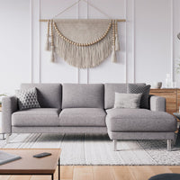 Thumbnail for Light Grey Fabric Right Hand Corner Chaise Sofa On Metal Legs