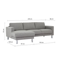 Thumbnail for Nova Light Grey Fabric Left Hand Corner Chaise Sofa on Chrome Metal Legs