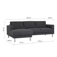 Thumbnail for Modern Dark Grey Fabric Left Hand Corner Chaise Sofa on Chrome Metal Legs