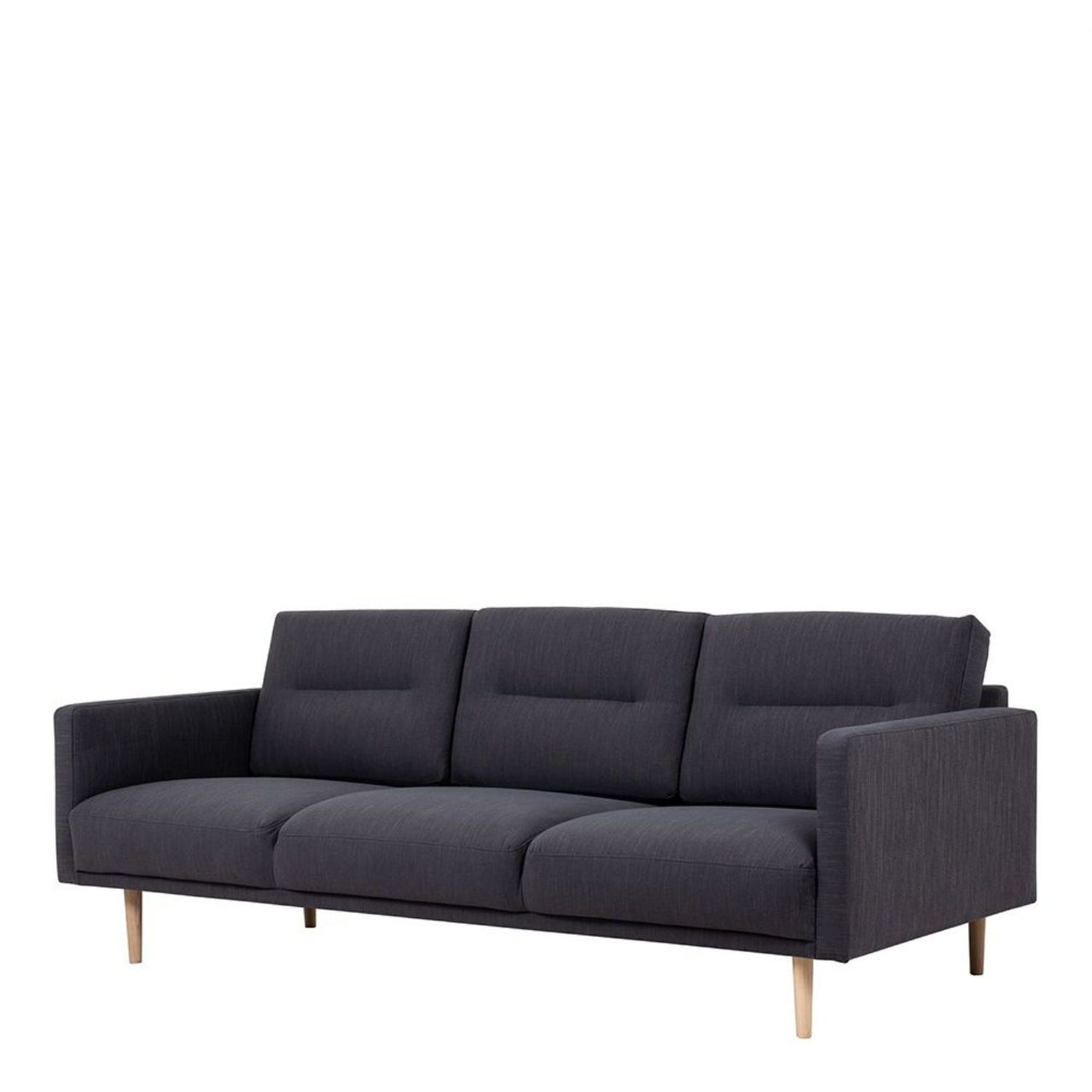 Modern Dark Grey Fabric Upholstered 3 Seater Living Sofa With Light Oak Leg