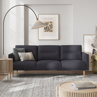 Thumbnail for Modern Dark Grey Fabric Upholstered 3 Seater Living Sofa With Light Oak Leg