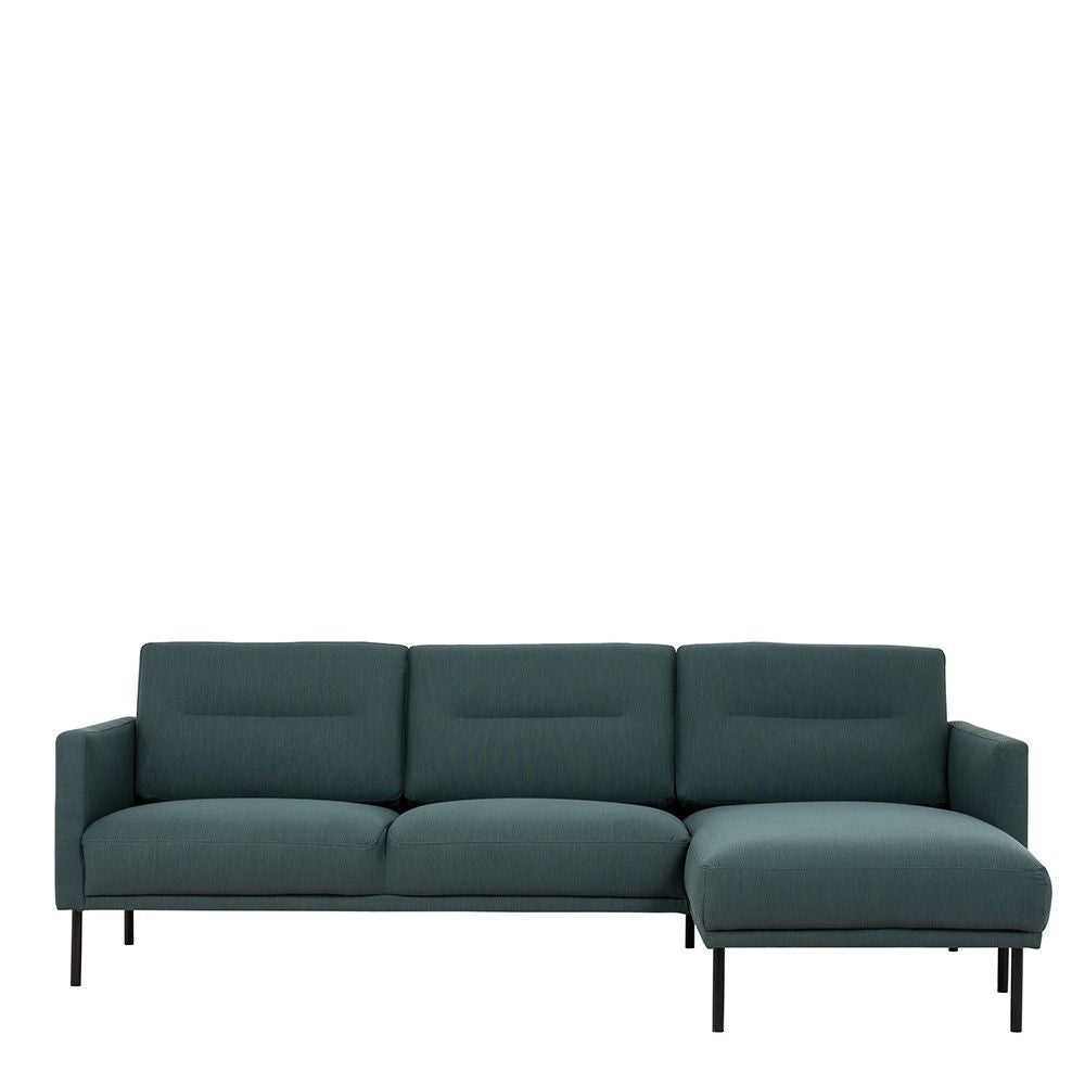 Dark Green Fabric Right Hand Corner Sofa Chaise on Black Metal Legs