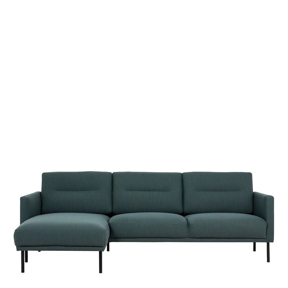 Dark Green Fabric Left Hand Corner Sofa Chaise on Black Metal Legs