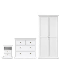 Thumbnail for Paris Package Bedside 2 Drawers in + Chest of 4 Drawers + Wardrobe with 2 Doors White