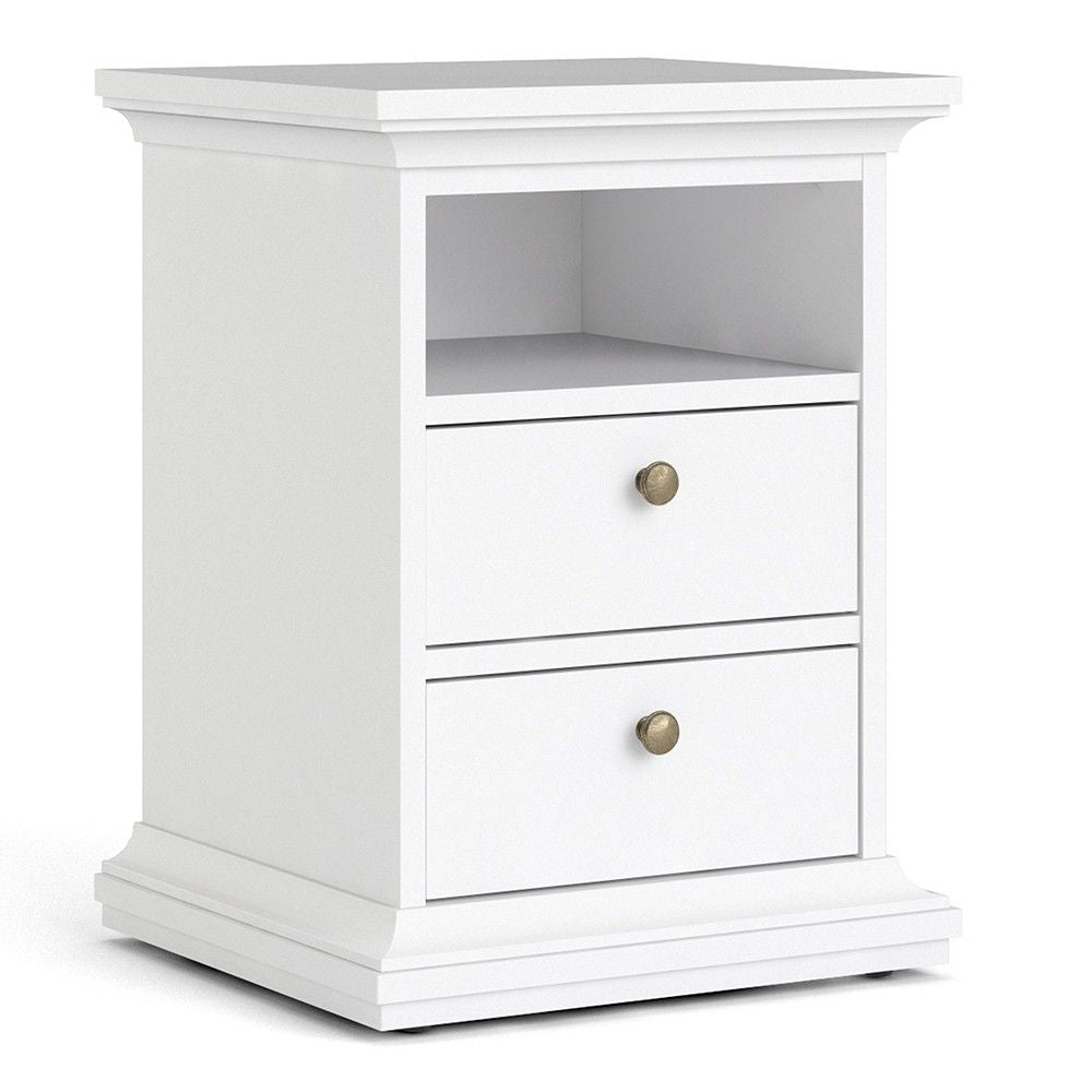 White 2 Drawer Bedside Cabinet