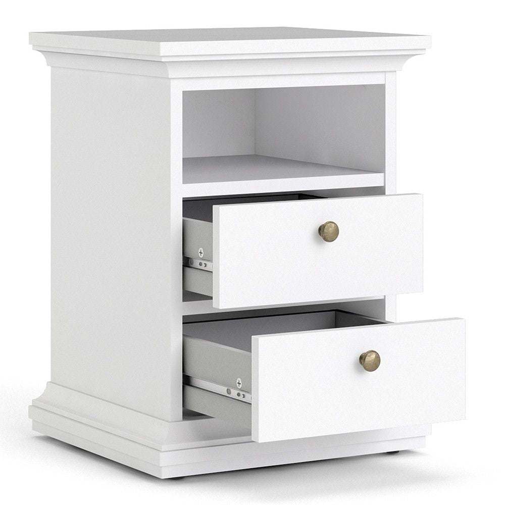 White 2 Drawer Bedside Cabinet