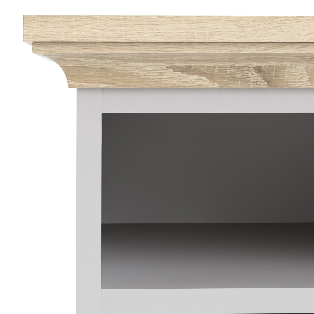 White And Oak Top 2 Drawer Bedside Cabinet With Metal Knobs