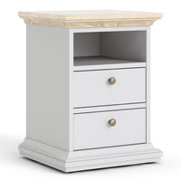 Thumbnail for White And Oak Top 2 Drawer Bedside Cabinet With Metal Knobs