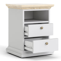 Thumbnail for White And Oak Top 2 Drawer Bedside Cabinet With Metal Knobs