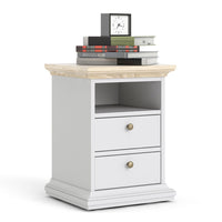 Thumbnail for White And Oak Top 2 Drawer Bedside Cabinet With Metal Knobs