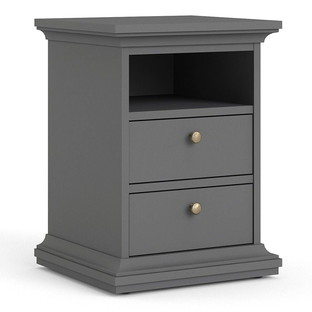 Matt Grey 2 Drawer Bedside Cabinet