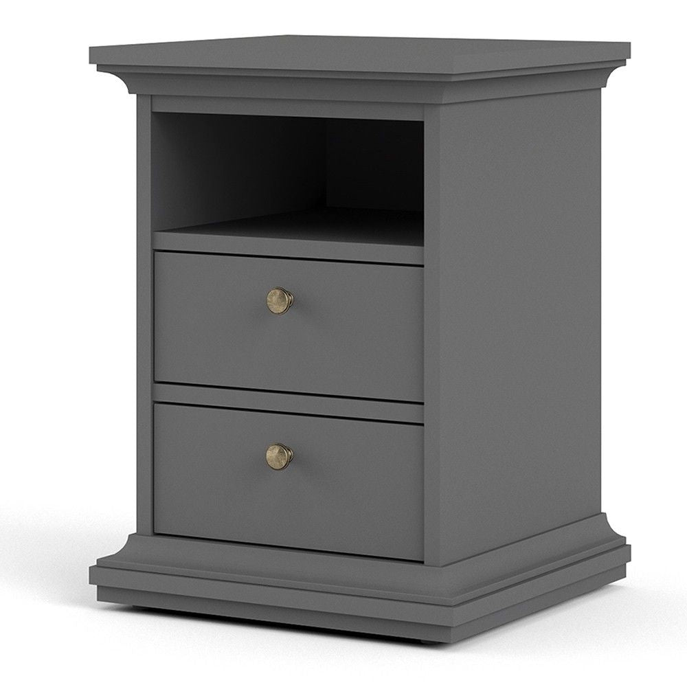 Matt Grey 2 Drawer Bedside Cabinet