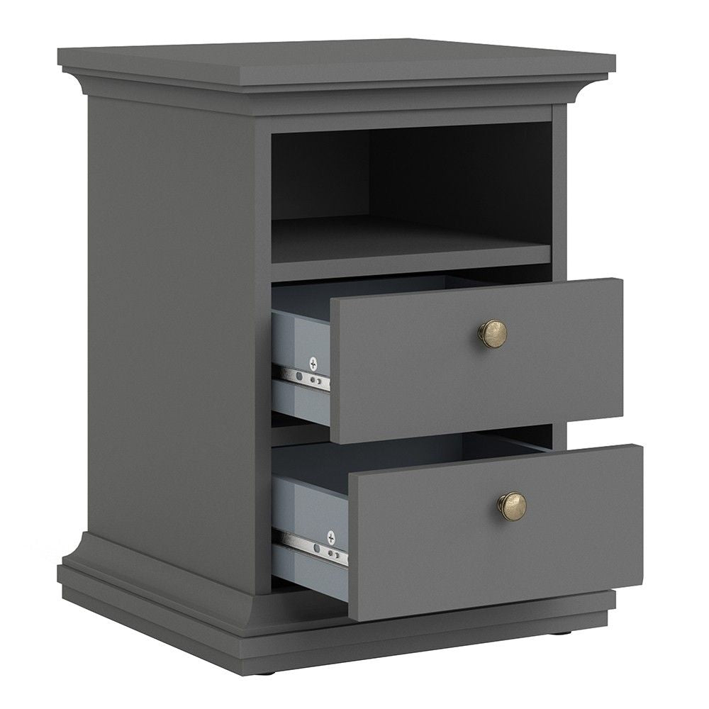 Matt Grey 2 Drawer Bedside Cabinet