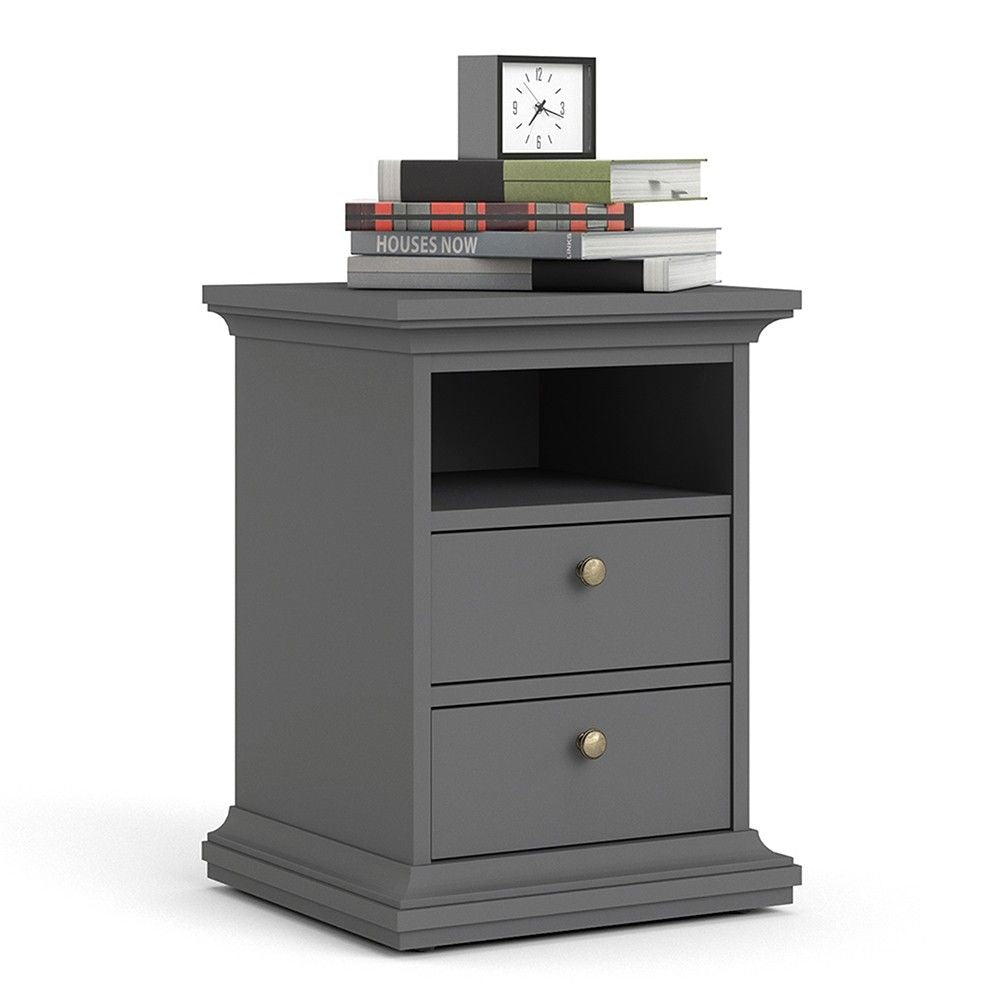 Matt Grey 2 Drawer Bedside Cabinet