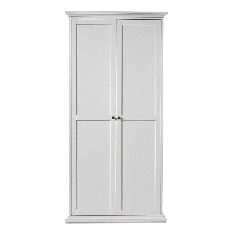 Tall White Cornice Top 2 Door Double Wardrobe