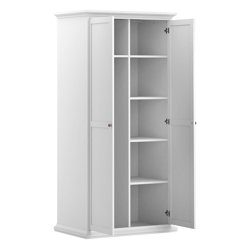 Tall White Cornice Top 2 Door Double Wardrobe