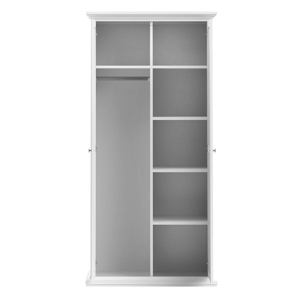 Tall White Cornice Top 2 Door Double Wardrobe