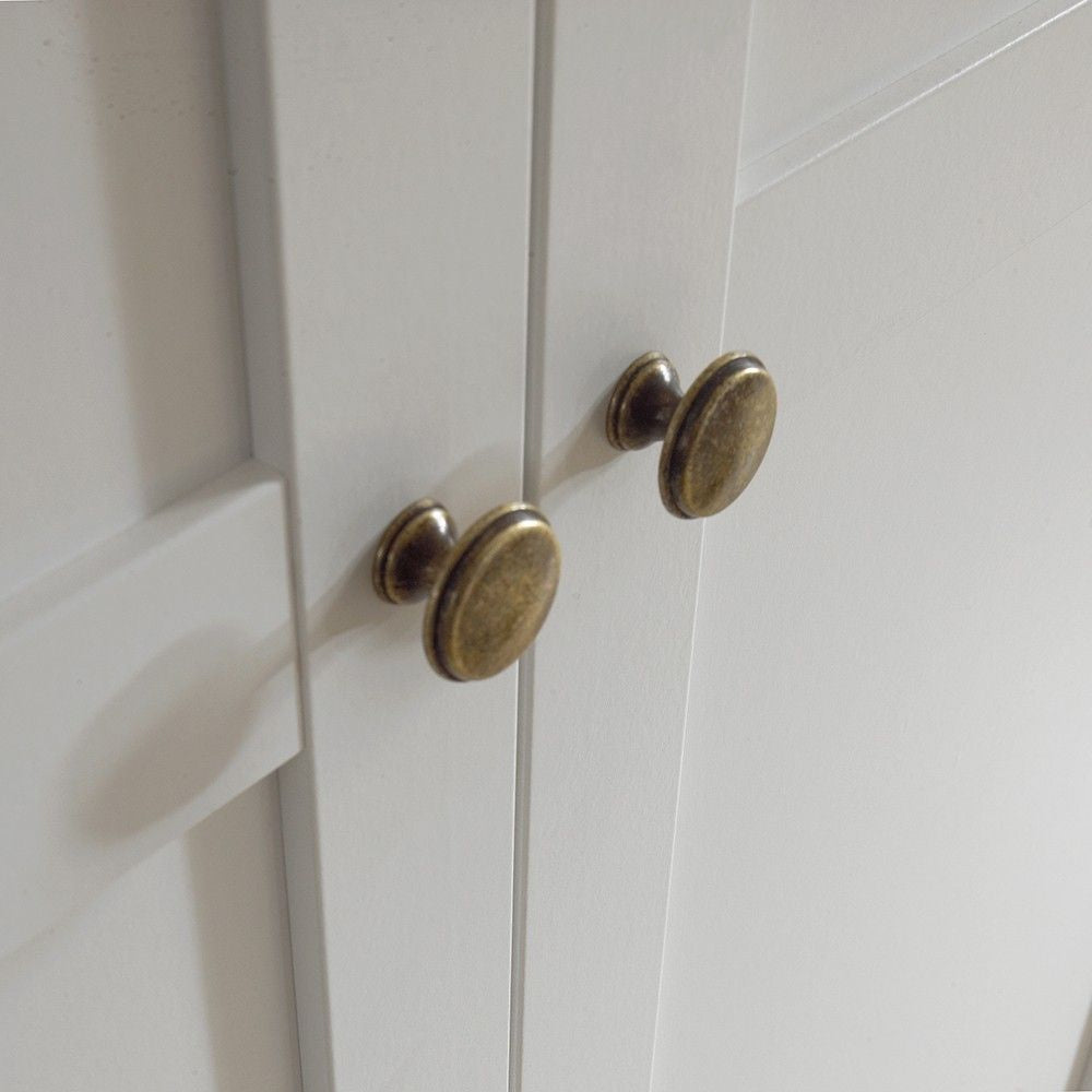 White 3 Door Triple Wardrobe with Shelves Metal Round Knobs