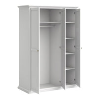 Thumbnail for White 3 Door Triple Wardrobe with Shelves Metal Round Knobs