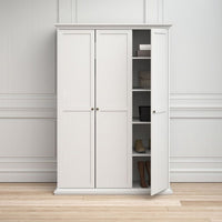 Thumbnail for White 3 Door Triple Wardrobe with Shelves Metal Round Knobs