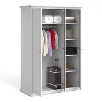 Thumbnail for White 3 Door Triple Wardrobe with Shelves Metal Round Knobs